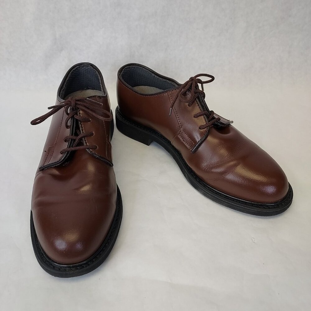 Bates Lites Brown Leather Oxford Shoes Men's 8 Non Marking Oil Resistant US Navy